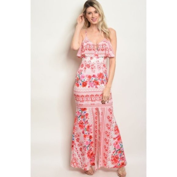 Dresses & Skirts - Red Flowery Summer Maxi Dress